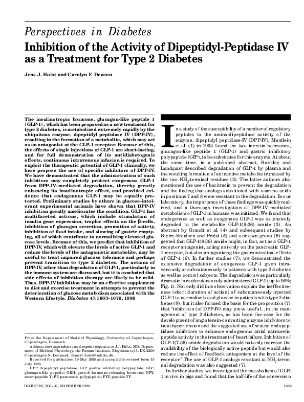 (PDF) Inhibition of the activity of dipeptidyl-peptidase IV as a ...