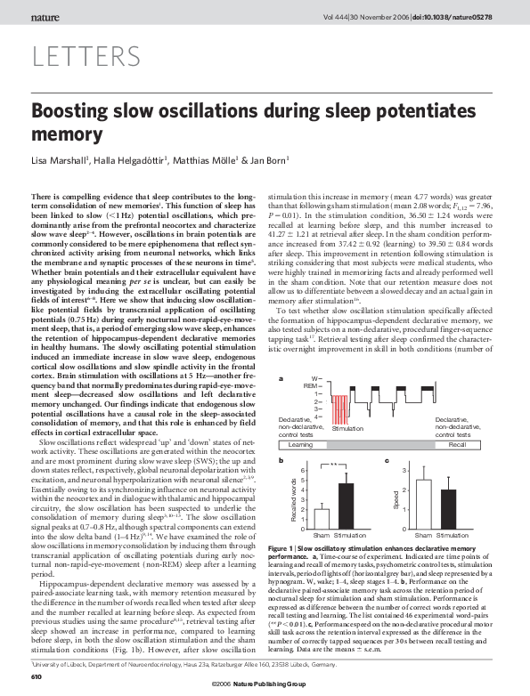 (PDF) Boosting slow oscillations during sleep potentiates memory