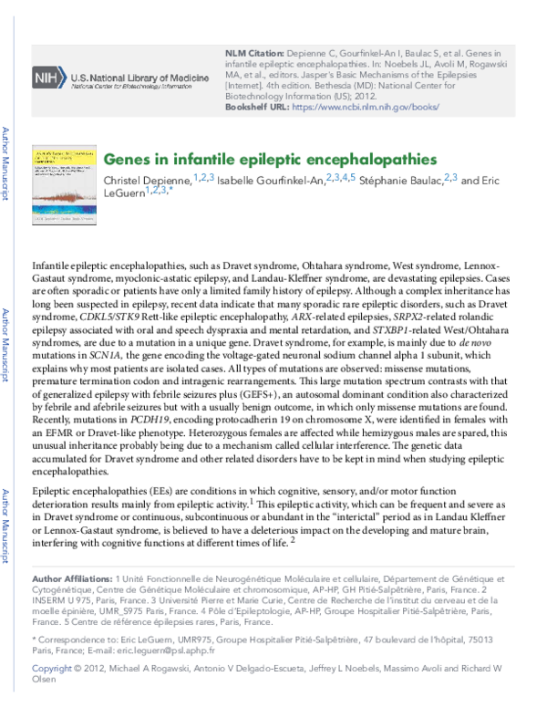 (PDF) Genes in infantile epileptic encephalopathies
