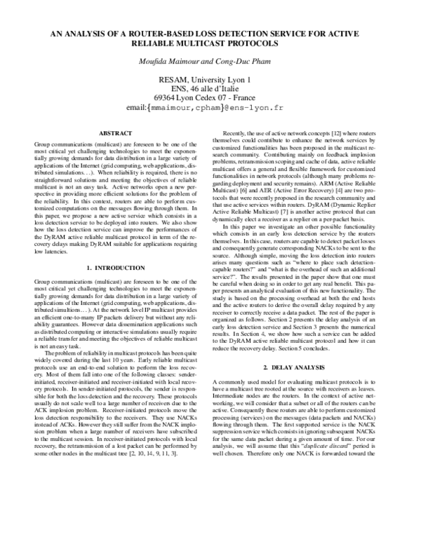 (PDF) A loss detection service for active reliable multicast protocols