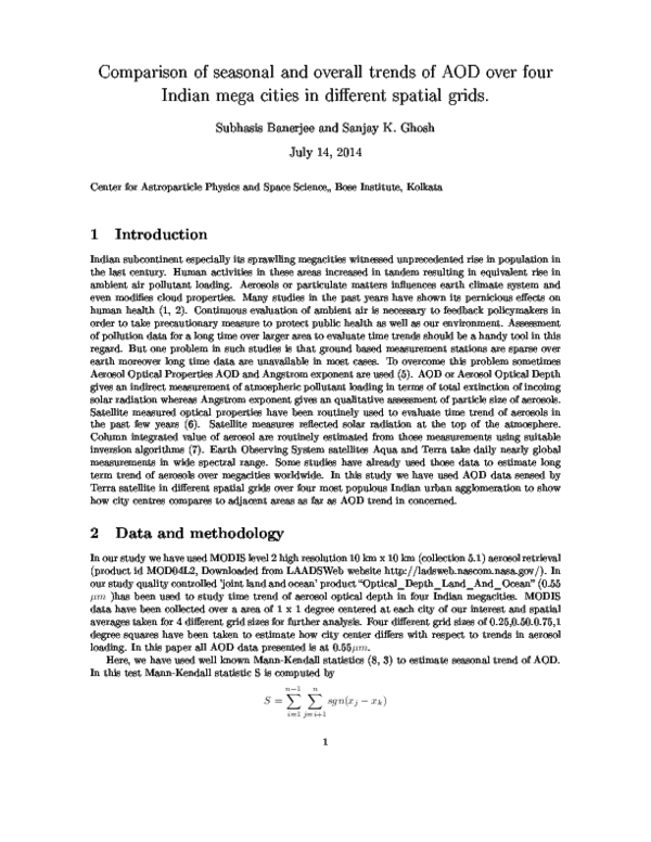 (PDF) Comparison of seasonal and overall trends of AOD over four Indian ...
