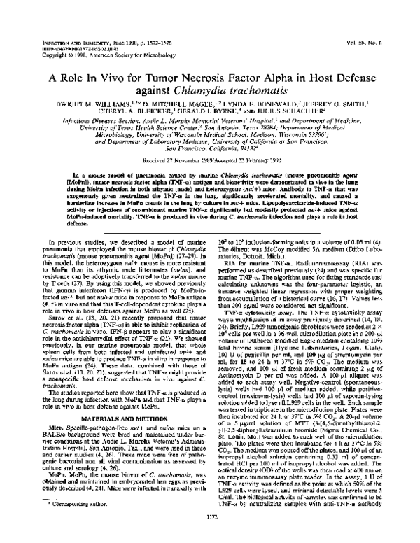 (PDF) A role in vivo for tumor necrosis factor alpha in host defense ...