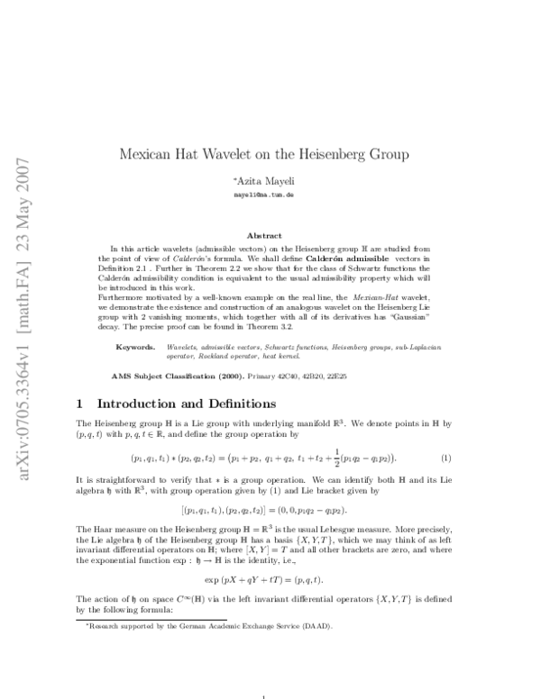 (PDF) Mexican Hat Wavelet on the Heisenberg Group