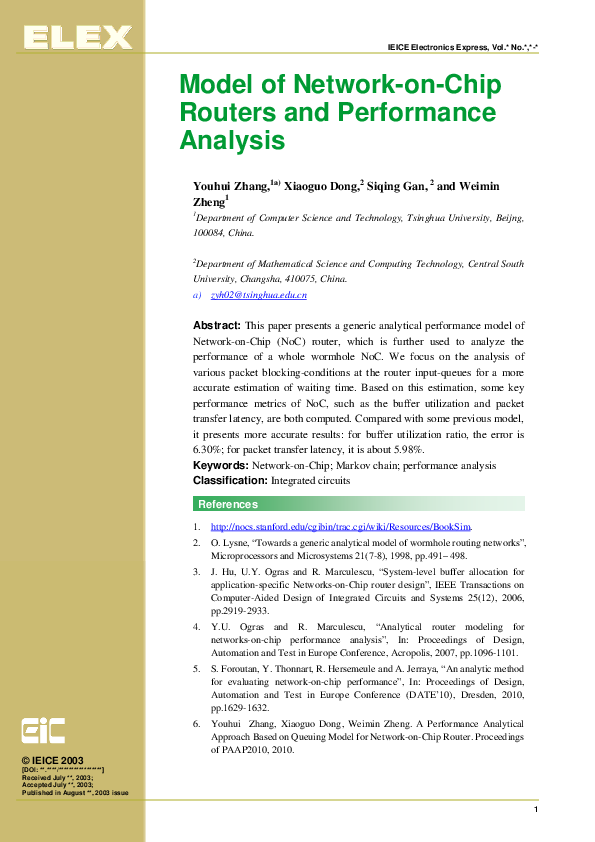 (PDF) Model of Network-on-Chip routers and performance analysis