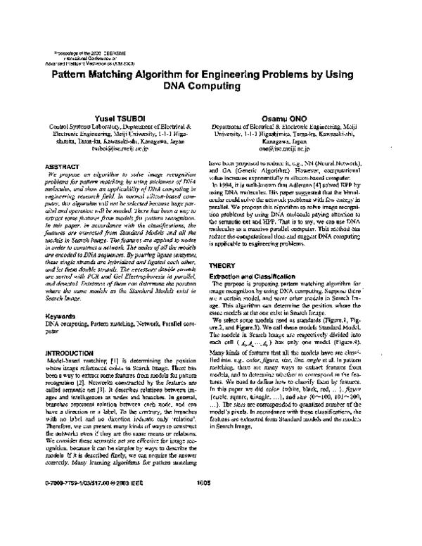 (PDF) Pattern matching algorithm for engineering problems by using DNA ...