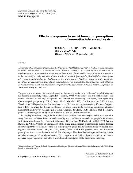(PDF) Effects of exposure to sexist humor on perceptions of normative ...