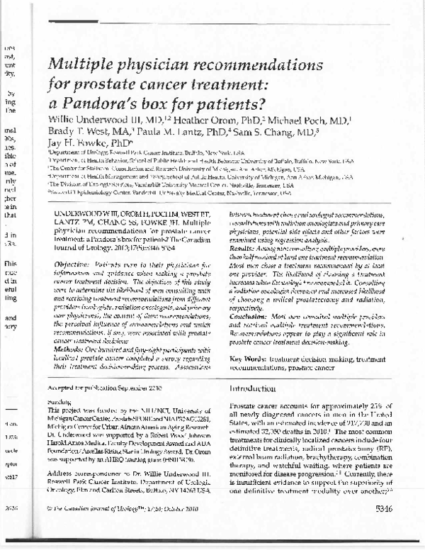 Multiple physician recommendations for prostate cancer treatment: a Pandora's box for patients?