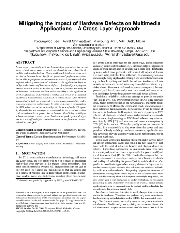 (PDF) Mitigating the impact of hardware defects on multimedia applications