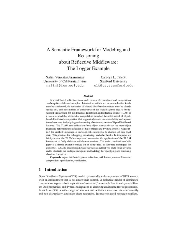 (PDF) A semantic framework for modeling and reasoning about reflective ...