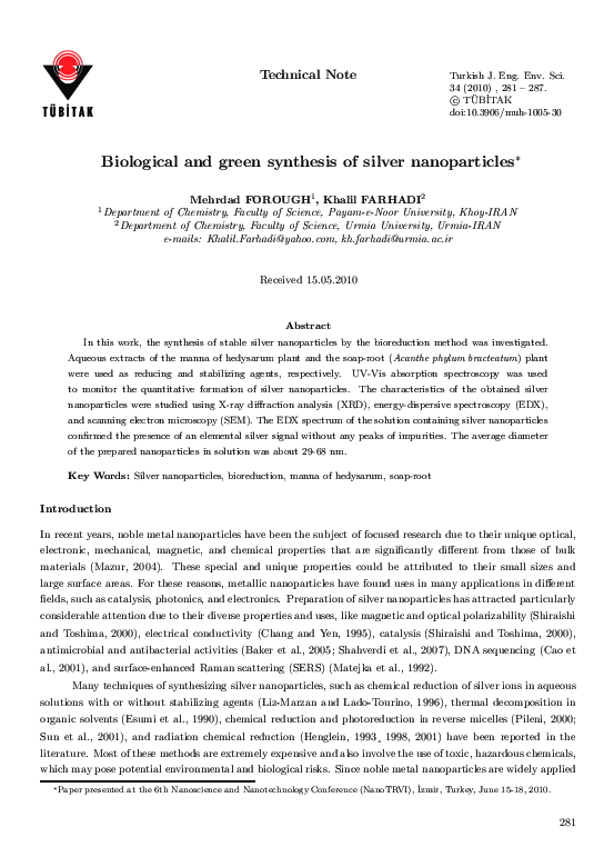 (PDF) Biological and green synthesis of silver nanoparticles∗