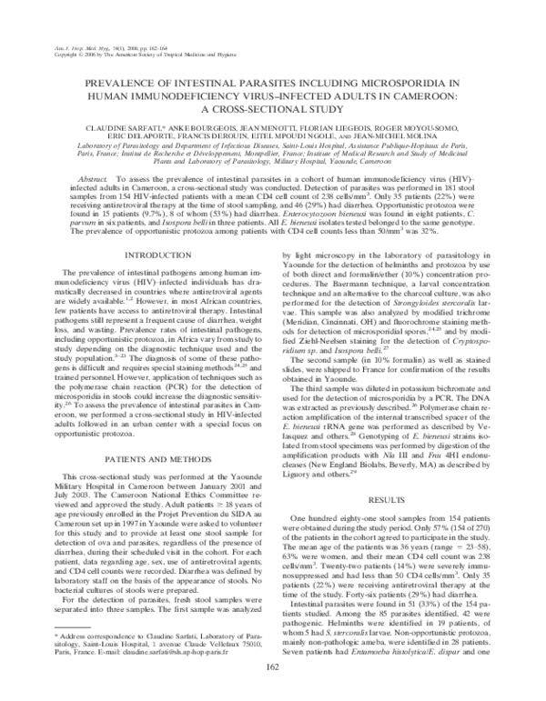 (PDF) Prevalence of intestinal parasites including microsporidia in ...