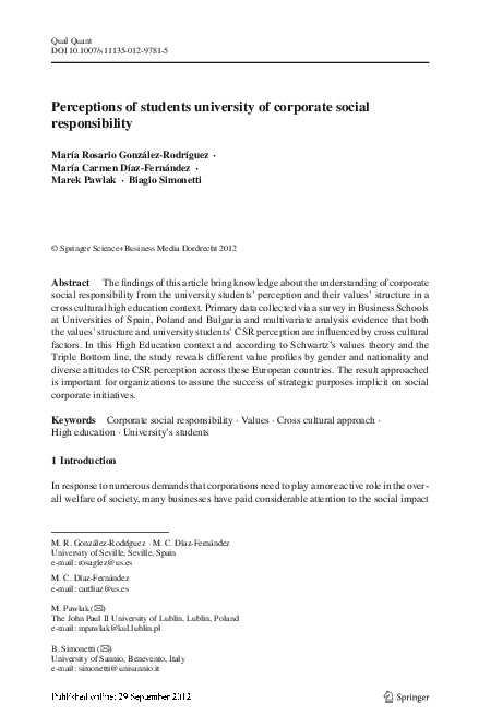 (PDF) Perceptions of students university of corporate social responsibility