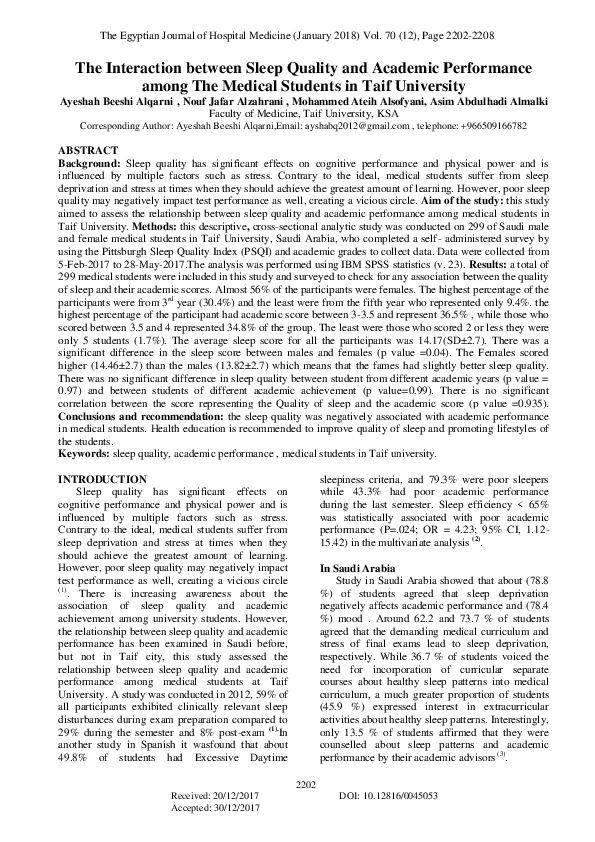 (PDF) The interaction between sleep quality and academic performance