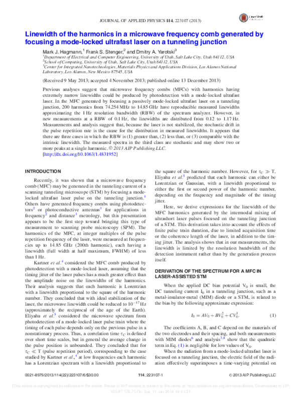 (PDF) Linewidth of the harmonics in a microwave frequency comb ...