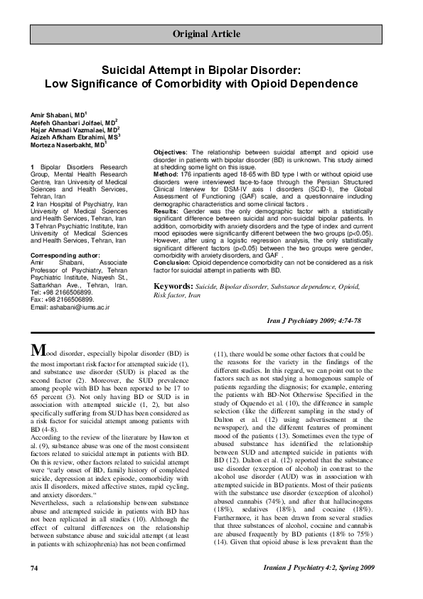 (PDF) Suicidal attempt in bipolar disorder: low significance of ...