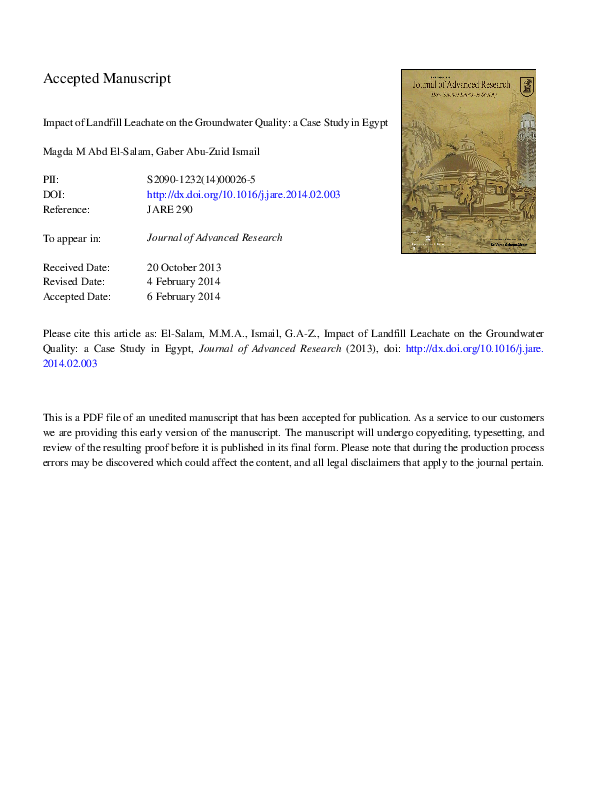 (PDF) Impact of landfill leachate on the groundwater quality: A case ...