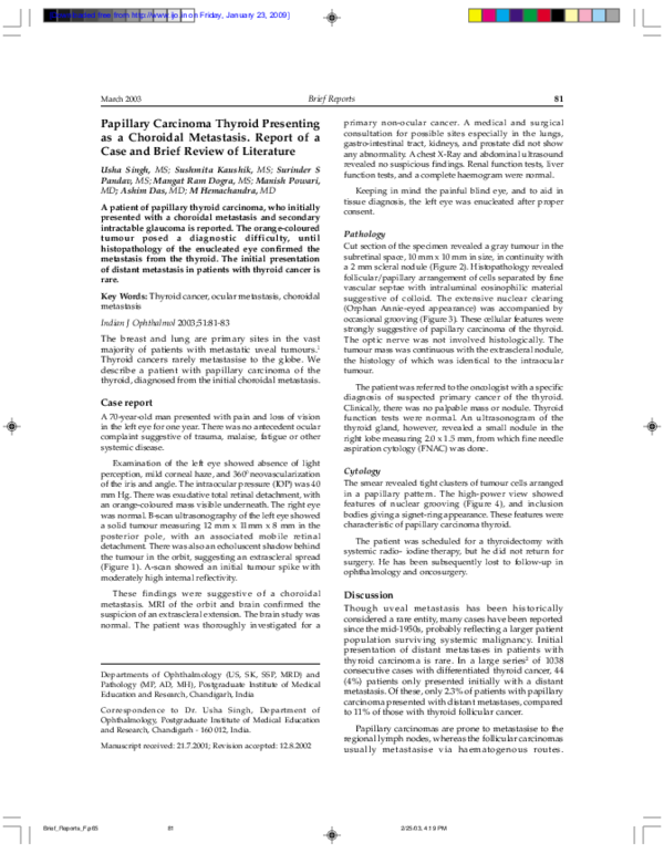 (PDF) Papillary carcinoma thyroid presenting as a choroidal metastasis ...
