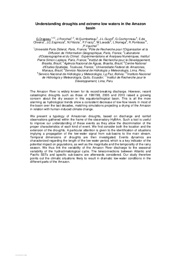 (PDF) Understanding droughts and extreme low waters in the Amazon basin