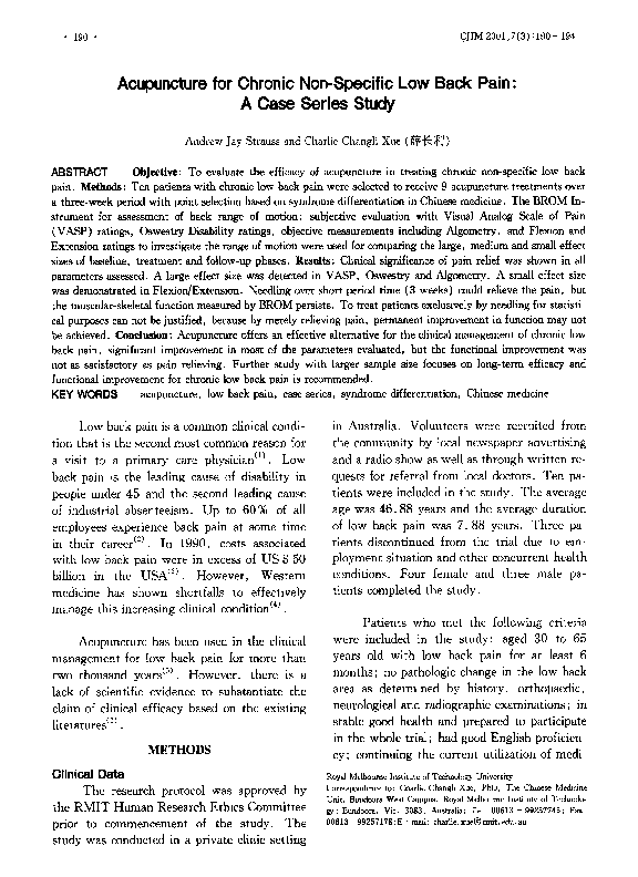 (PDF) Acupuncture for chronic nonspecific low back pain: an overview of ...