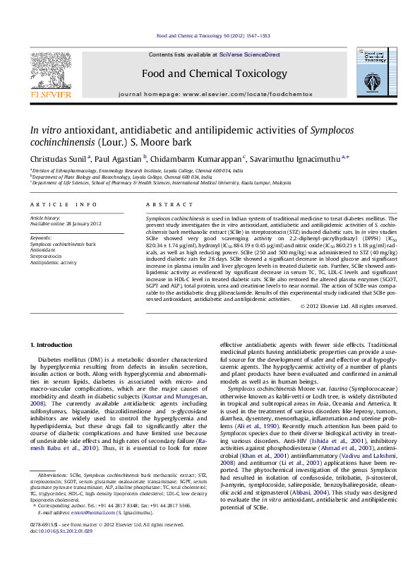 (PDF) In vitro antioxidant, antidiabetic and antilipidemic activities ...