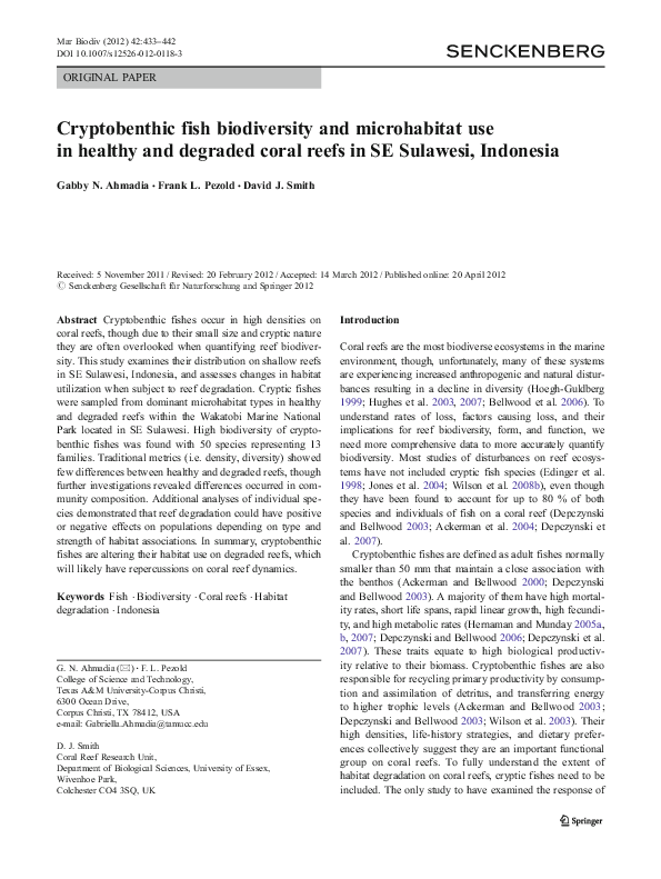 (PDF) Cryptobenthic fish assemblages across the coral reef−seagrass ...