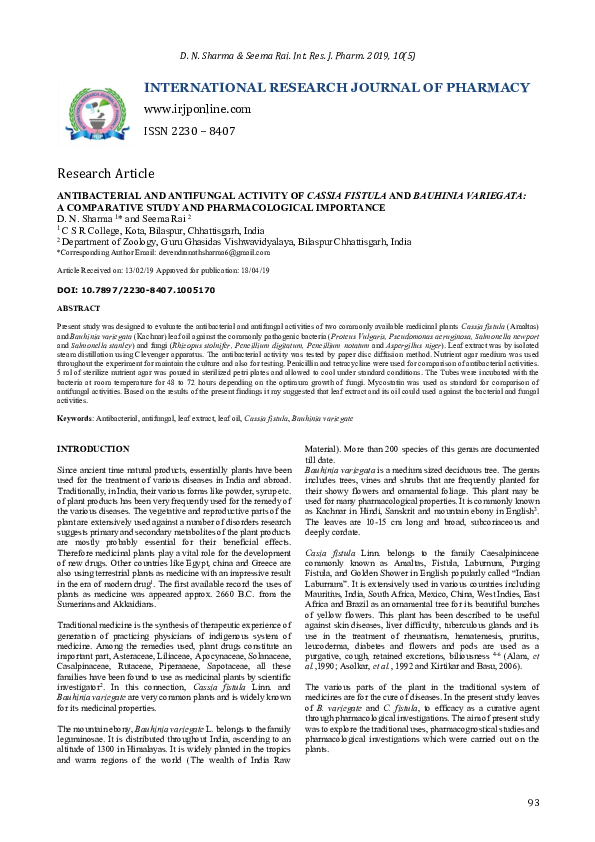 (PDF) Antibacterial and antifungal activity of Cassia fistula L.: An ...