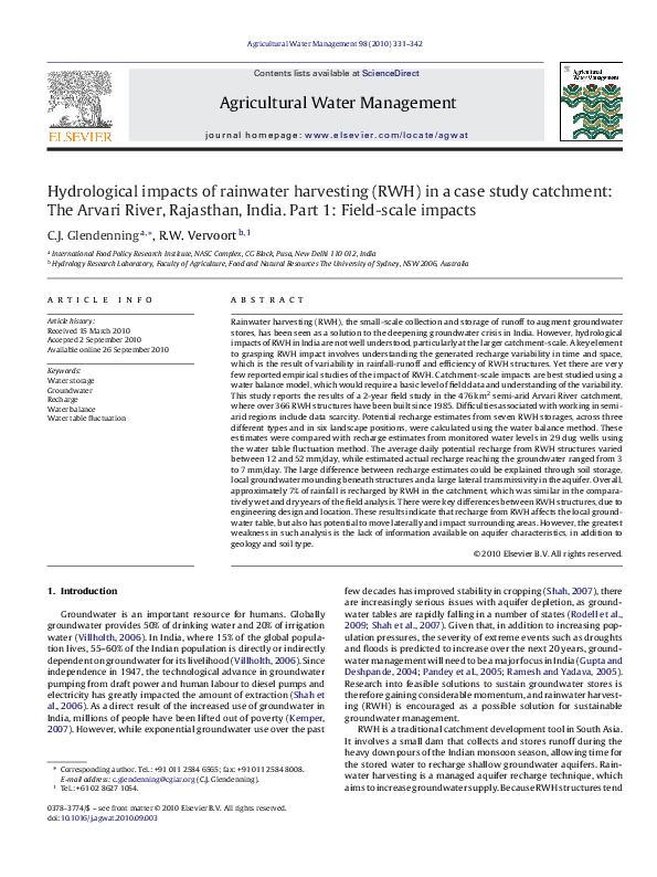 (PDF) Hydrological impacts of rainwater harvesting (RWH) in a case ...