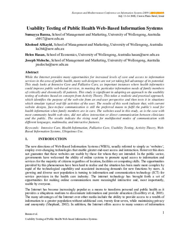 (PDF) Usability Testing of Public Health Web-Based Information Systems
