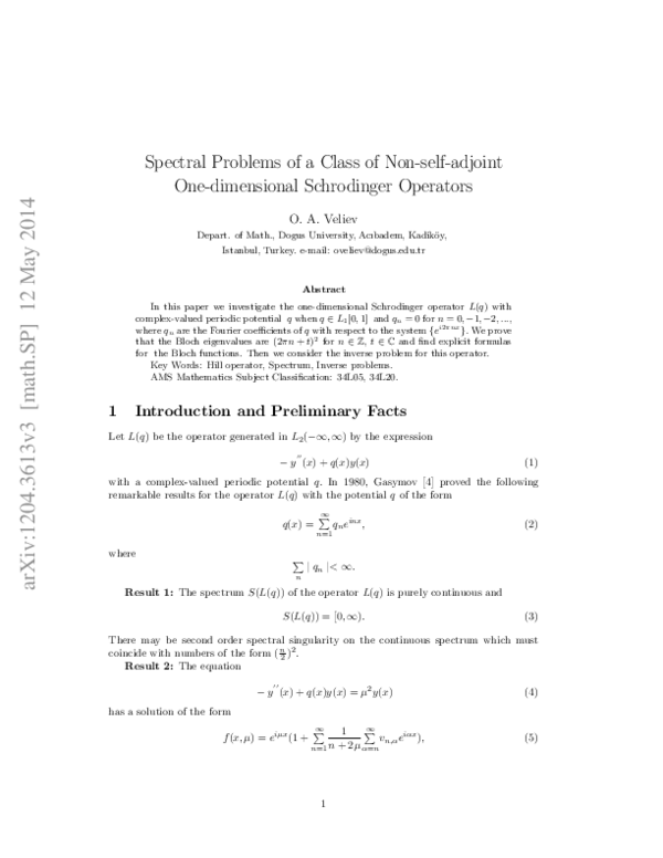 (PDF) Spectral problems of a class of non-self-adjoint one-dimensional ...