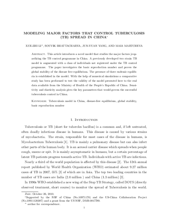 (PDF) A Tuberculosis (TB) Model with Undetected Compartment: An ...