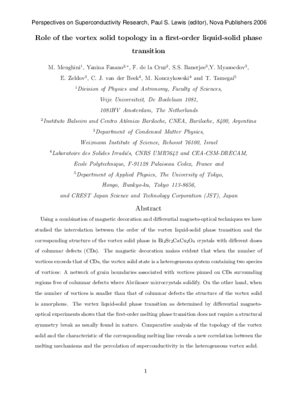 (PDF) Role of the vortex solid topology in a first-order liquid-solid ...