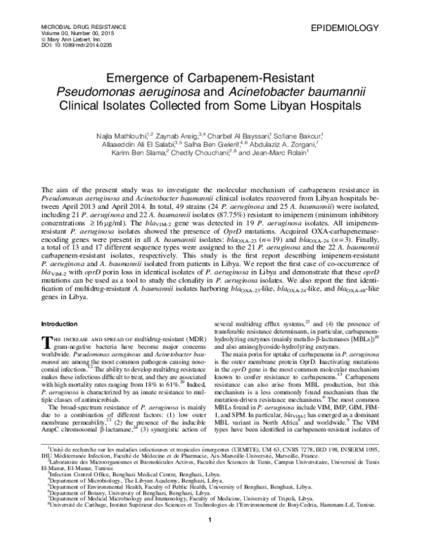 (PDF) Emergence of Carbapenem-Resistant Pseudomonas aeruginosa and ...