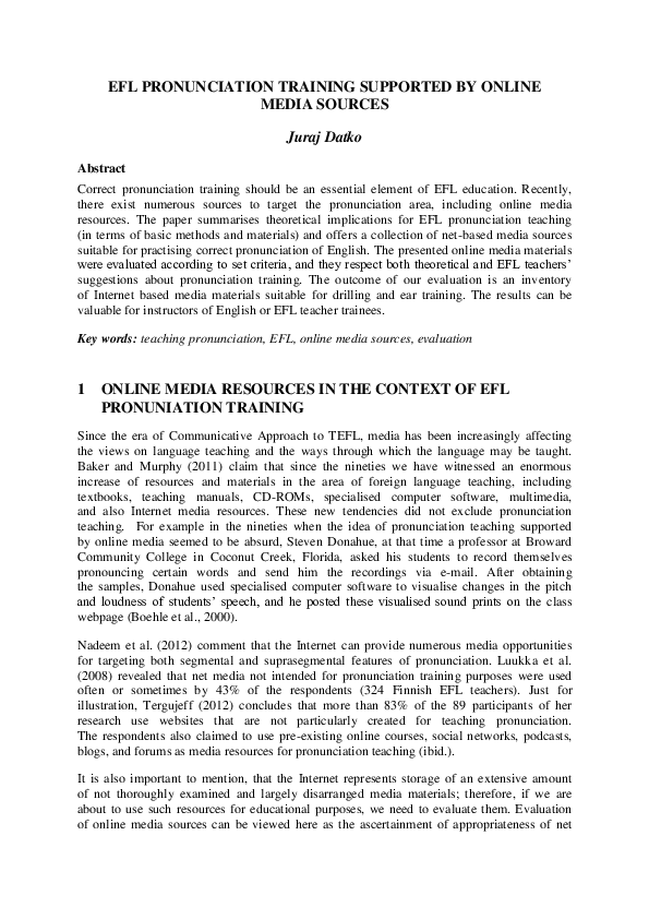 (PDF) EFL Pronunciation Training Supported by Online Media Sources