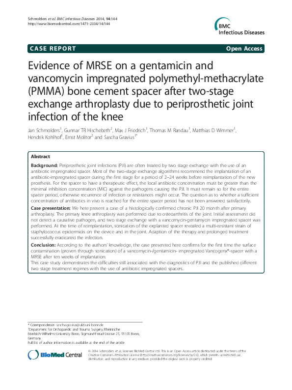 (PDF) Evidence of MRSE on a gentamicin and vancomycin impregnated ...