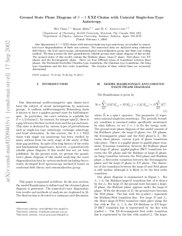 (PDF) Ground State Phase Diagram of S=1 XXZ Chains with Uniaxial Single ...