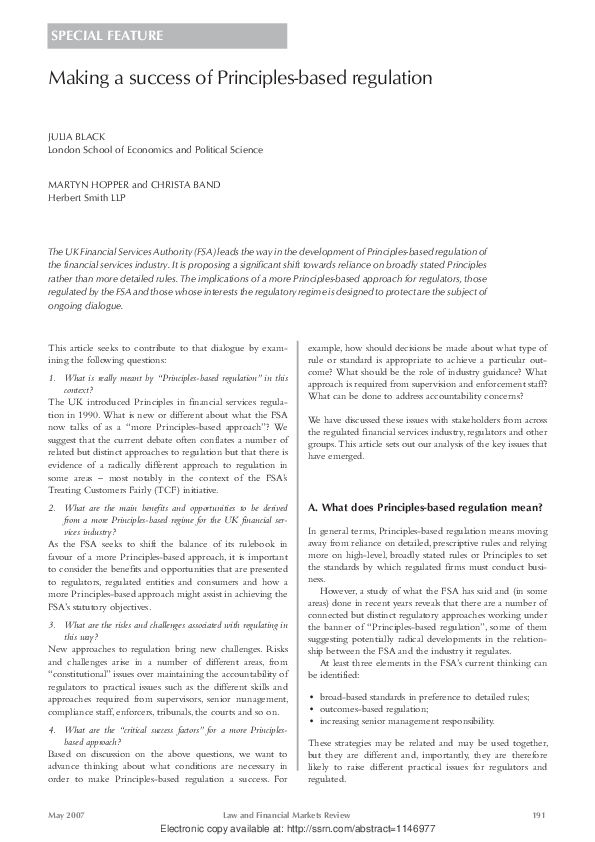 (PDF) Making a success of Principles-based regulation