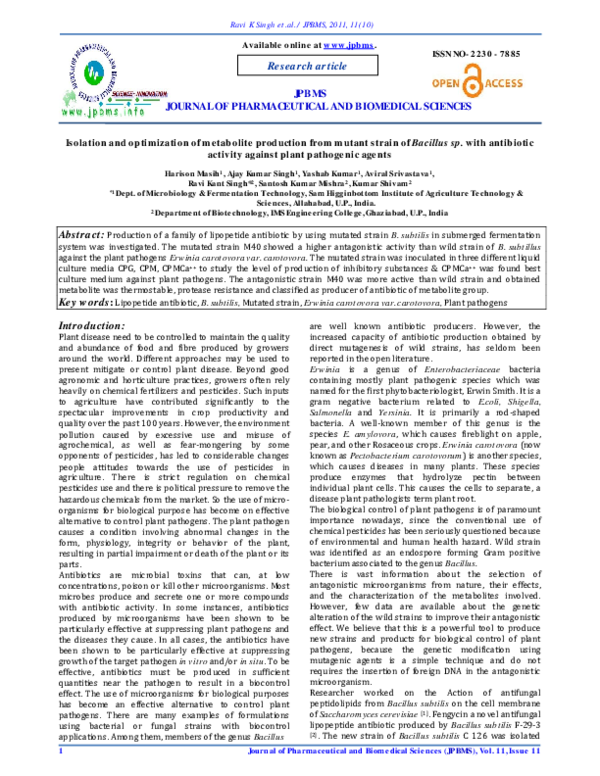 (PDF) Isolation and optimization of metabolite production from mutant ...