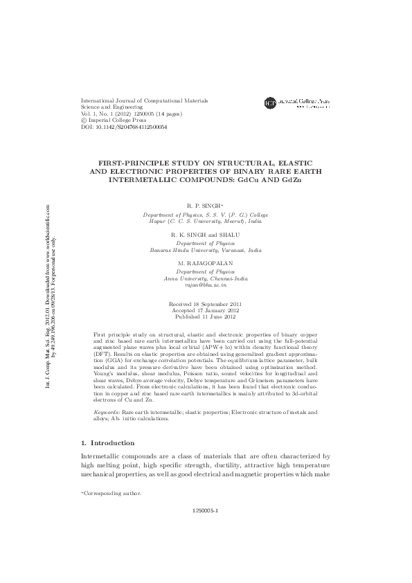 (PDF) First-Principle Study on Structural, Elastic and Electronic ...