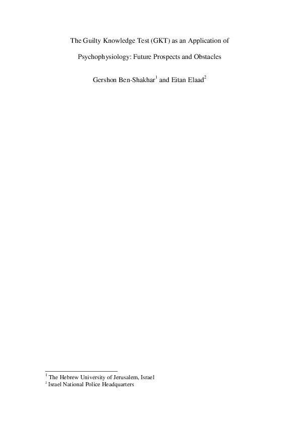 (PDF) The Guilty Knowledge Test (GKT) as an application of ...