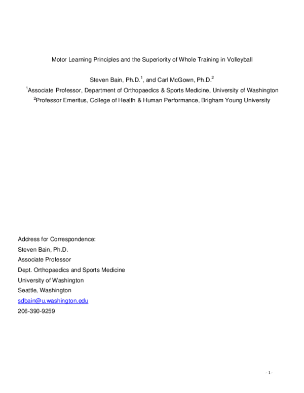 (PDF) Motor Learning Principles and the Superiority of Whole Training ...