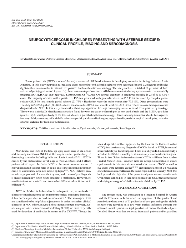 (PDF) Neurocysticercosis in Children Presenting with Afebrile Seizure ...