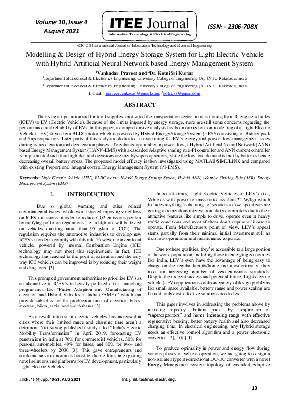 (PDF) Modelling & Design of Hybrid Energy Storage System for Light ...