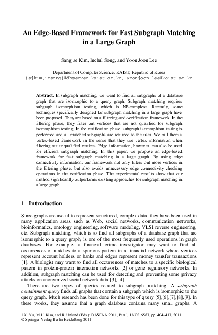 (PDF) An Edge-Based Framework for Fast Subgraph Matching in a Large Graph