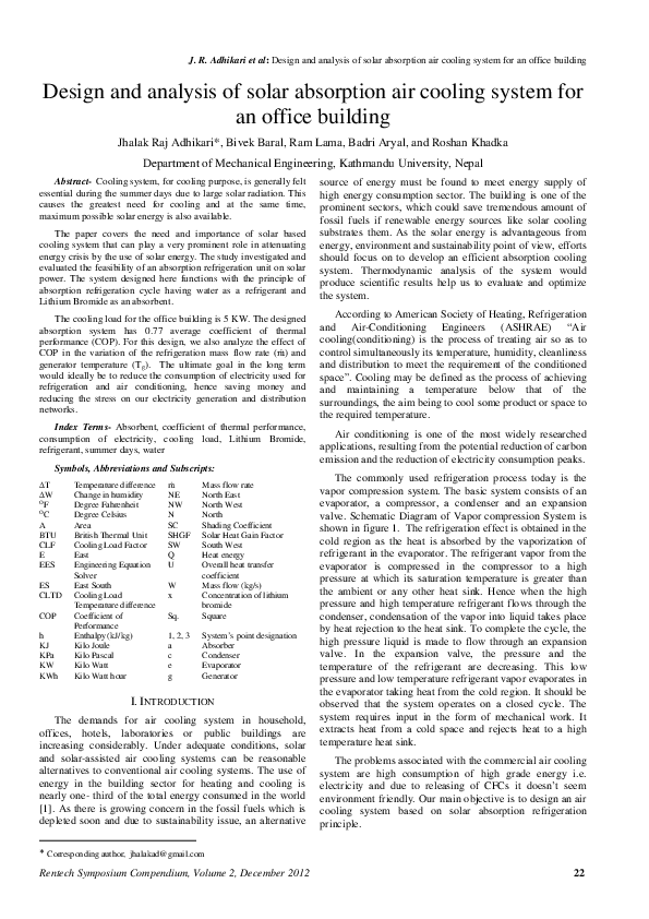(PDF) Design and analysis of solar absorption air cooling system for an ...
