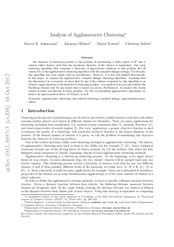 (PDF) Analysis of Agglomerative Clustering