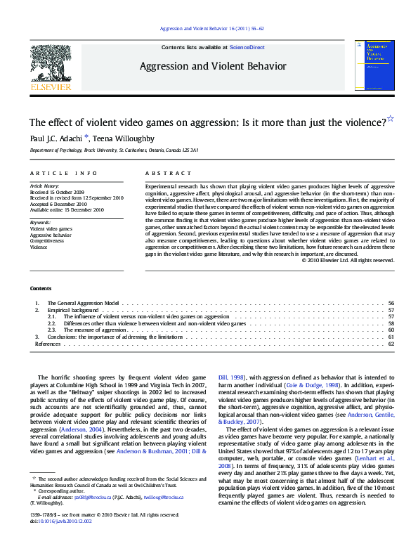 (PDF) The effect of violent video games on aggression: Is it more than ...