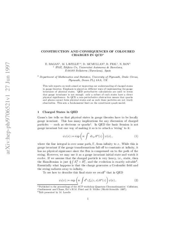 (PDF) Construction and Consequences of Coloured Charges in QCD