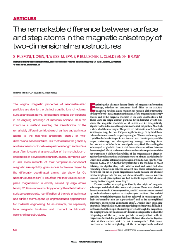 (PDF) The remarkable difference between surface and step atoms in the ...