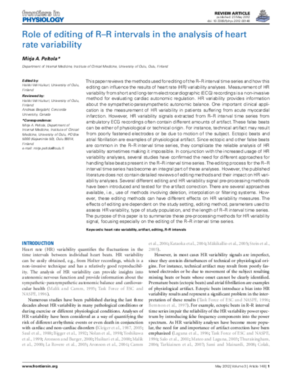 (PDF) Role of editing of R-R intervals in the analysis of heart rate ...