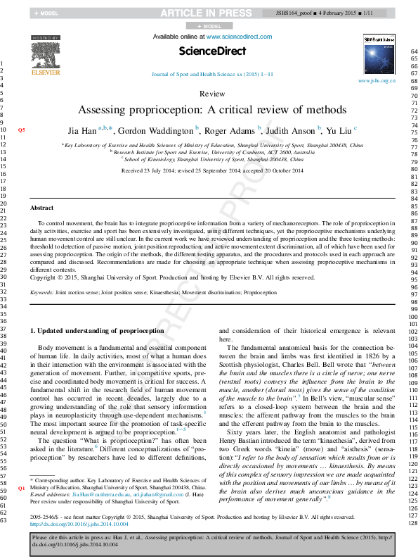 (PDF) Assessing proprioception: A critical review of methods